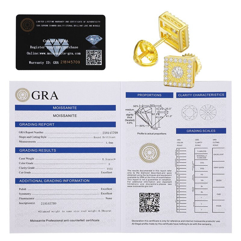 Square Big Boy VVS Lab Diamond 14k Gold Over Silver Hip Hop Earrings