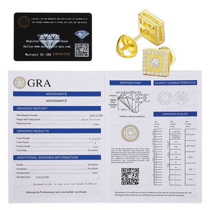 Square Big Boy VVS Lab Diamond 14k Gold Over Silver Hip Hop Earrings