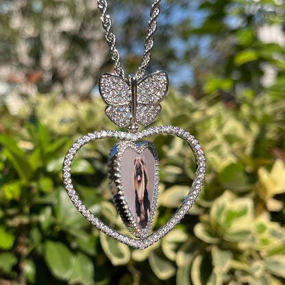 Halskette mit Anhänger mit Schmetterlings-Anhänger und drehbarem Herz, individuelles Fotobild