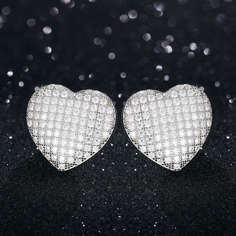 Luxury Lab Diamond .925 Sterling Silver Heart Bling Hip Hop Earrings