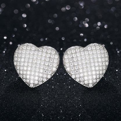 Luxury Lab Diamond .925 Sterling Silver Heart Bling Hip Hop Earrings