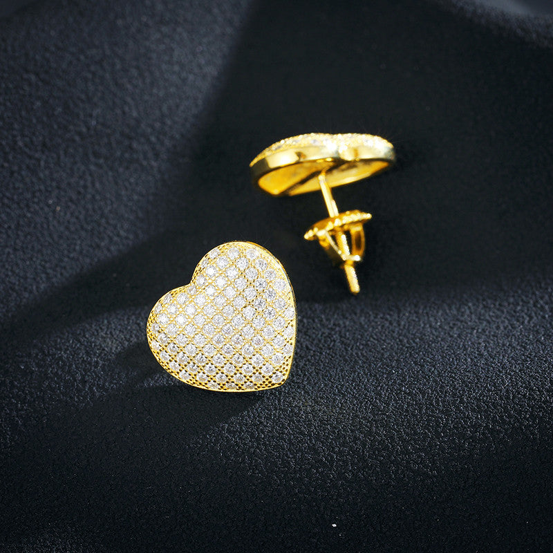 Luxury Lab Diamond .925 Sterling Silver Heart Bling Hip Hop Earrings