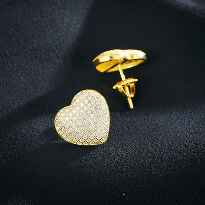 Luxury Lab Diamond .925 Sterling Silver Heart Bling Hip Hop Earrings