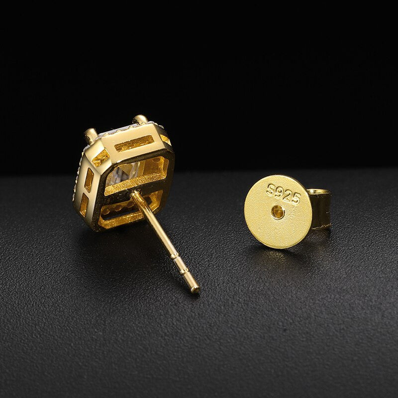 VVS Genuine Diamond Baguette Cut Solid 925 Silver Hip Hop Iced Earrings – Luxury Statement Jewelry