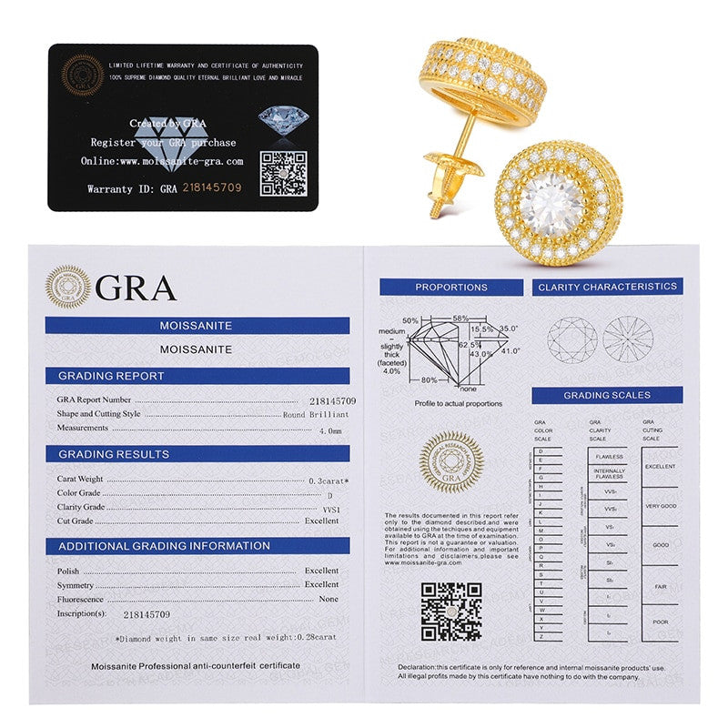 VVS Genuine Lab Diamond Solid 925 Silver Hip Hop Centerstone Bling Earrings – Iced Out Jewelry