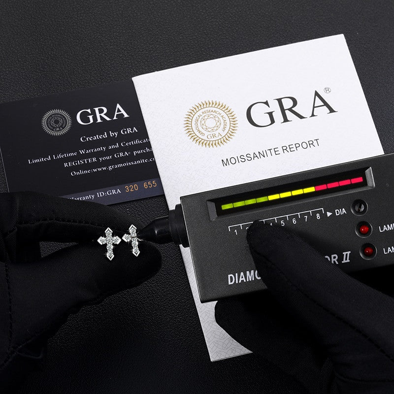 Genuine VVS Lab Diamond Solid Sterling Silver Arrow Cross Flooded Ice Hip Hop Earrings – Iced Out Jewelry