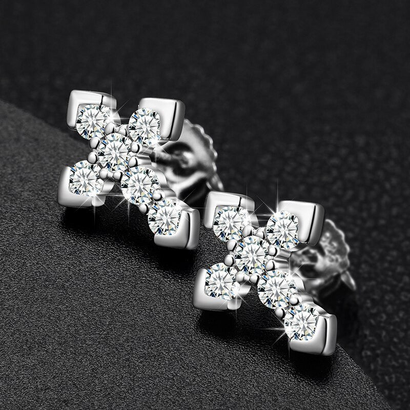 Genuine VVS Lab Diamond Solid Sterling Silver Arrow Cross Flooded Ice Hip Hop Earrings – Iced Out Jewelry