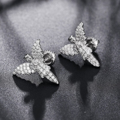 18K Gold 925 Solid Silver Guardian Angel VVS Diamond Bling Earrings – Hip Hop Jewelry