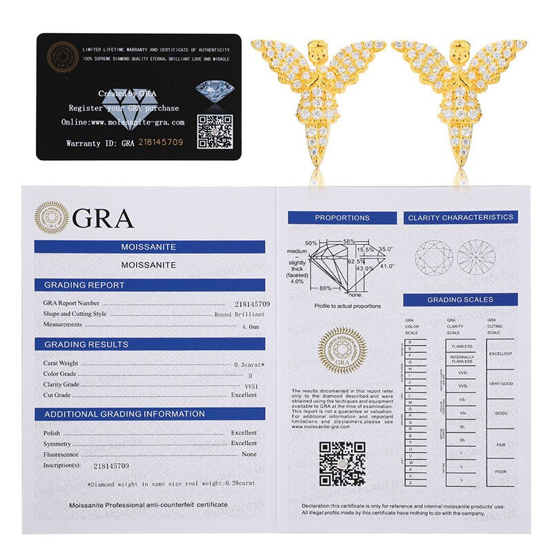 18K Gold 925 Solid Silver Guardian Angel VVS Diamond Bling Earrings – Hip Hop Jewelry