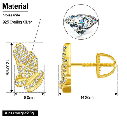 Hands of Prayer Genuine VVS Diamond Solid 925 Silver Bling Hip Hop Earrings – Iced Out Jewelry