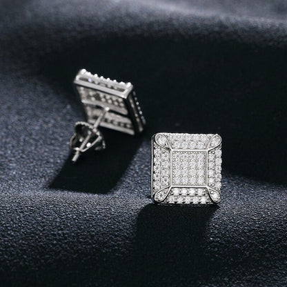 Men’s Ultra Iced Genuine VVS Diamond Solid 925 Silver Square Block Hip Hop Earrings – Bold Iced Jewelry