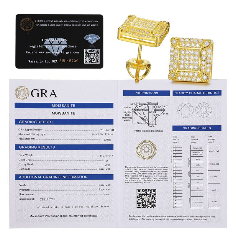 Men’s Ultra Iced Genuine VVS Diamond Solid 925 Silver Square Block Hip Hop Earrings – Bold Iced Jewelry