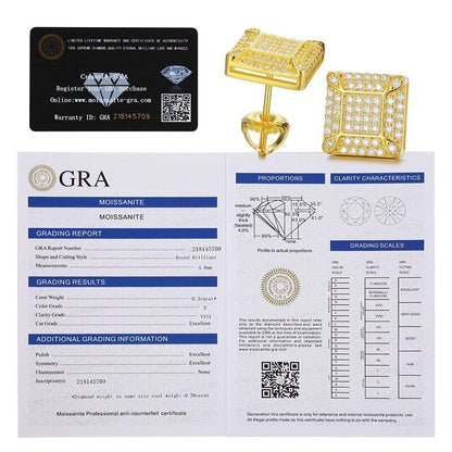 Men’s Ultra Iced Genuine VVS Diamond Solid 925 Silver Square Block Hip Hop Earrings – Bold Iced Jewelry