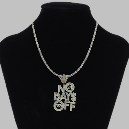 No Days OFF Crown Bail Iced Out Letter Diamond Pendant Necklace – Custom Hip Hop Jewelry for Men