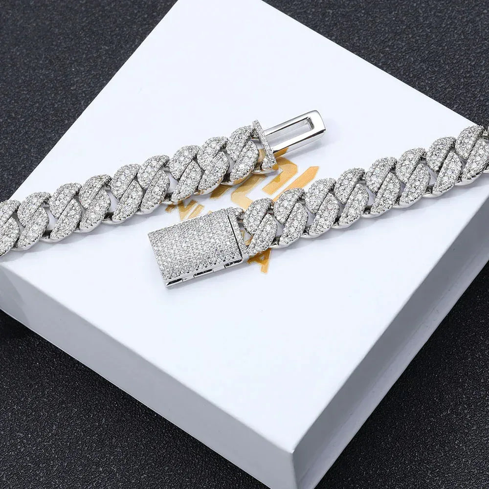 14mm Moissanite Cuban Link Chain with Flip-Lock Clasp – Custom S925 Sterling Silver Iced-Out Hip Hop Men’s Luxury Streetwear Necklace - CaratixJewelry
