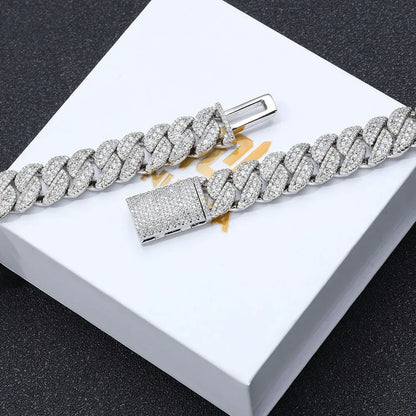 14mm Moissanite Cuban Link Chain with Flip-Lock Clasp – Custom S925 Sterling Silver Iced-Out Hip Hop Men’s Luxury Streetwear Necklace - CaratixJewelry
