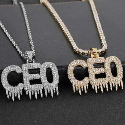 Ice Bar Letter Pendant Necklace with Copper Frame and Zircon Stones for Men | Caratix Jewelry - CaratixJewelry