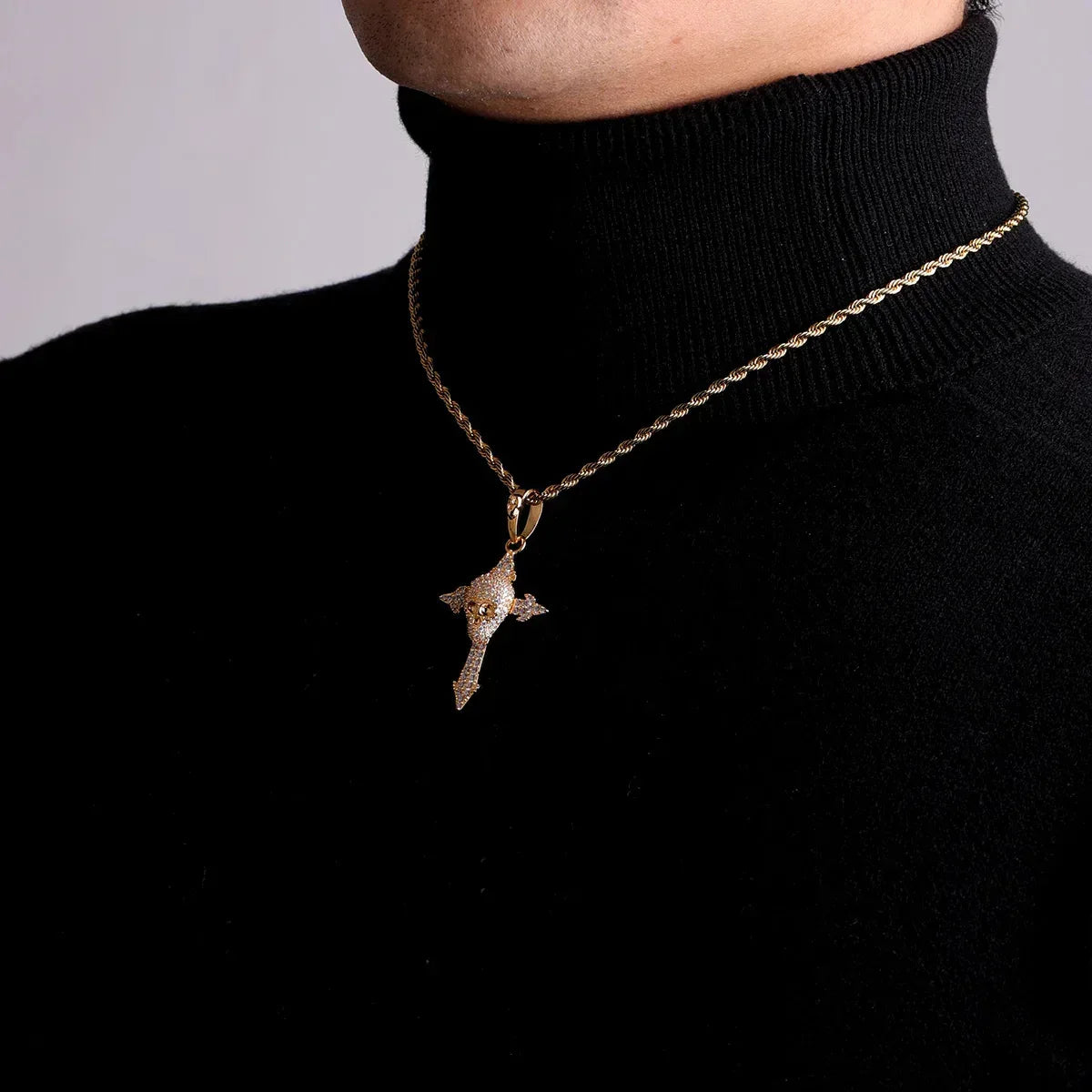 Men's Gothic Reaper Necklace | Premium Copper CZ Biker & Hip Hop Jewelry - CaratixJewelry