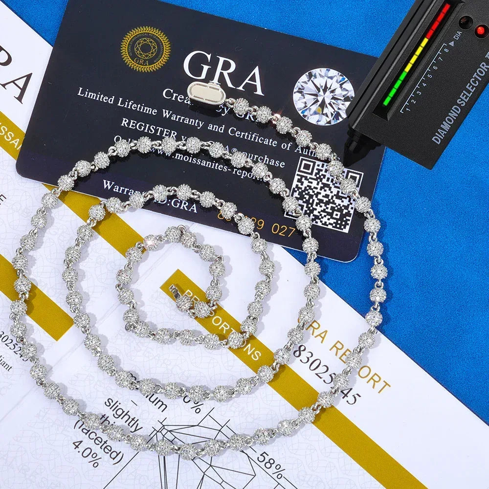4mm Moissanite Beaded Chain for Men – S925 Sterling Silver High-Quality Custom Luxury Necklace - CaratixJewelry