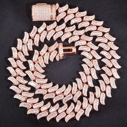 15mm Beard Step Cut Cuban Chain Necklace with Copper & Zircon - CaratixJewelry