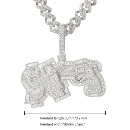 Men's Gun & Cash Necklace | Premium Copper CZ Hustle Jewelry - CaratixJewelry