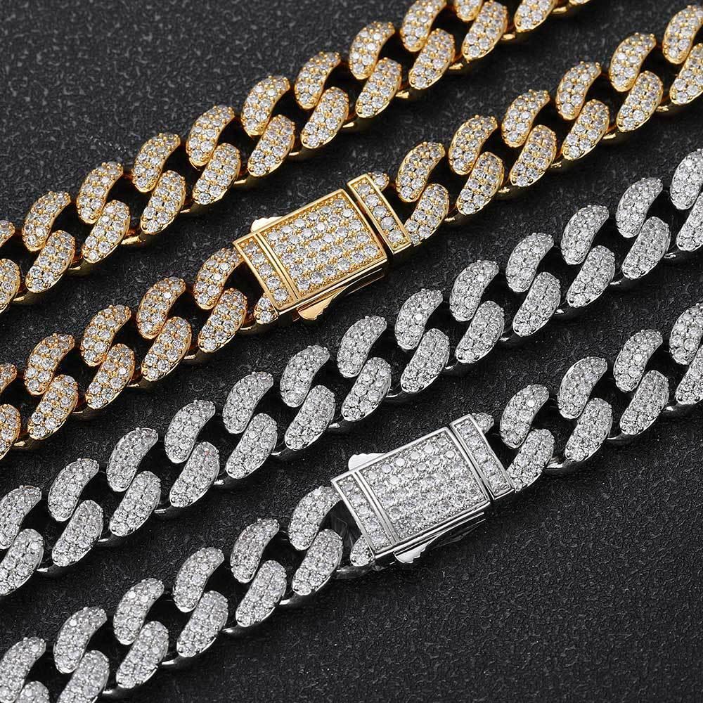 12mm Double Row Iced-Out Zircon Cuban Link Necklace - CaratixJewelry