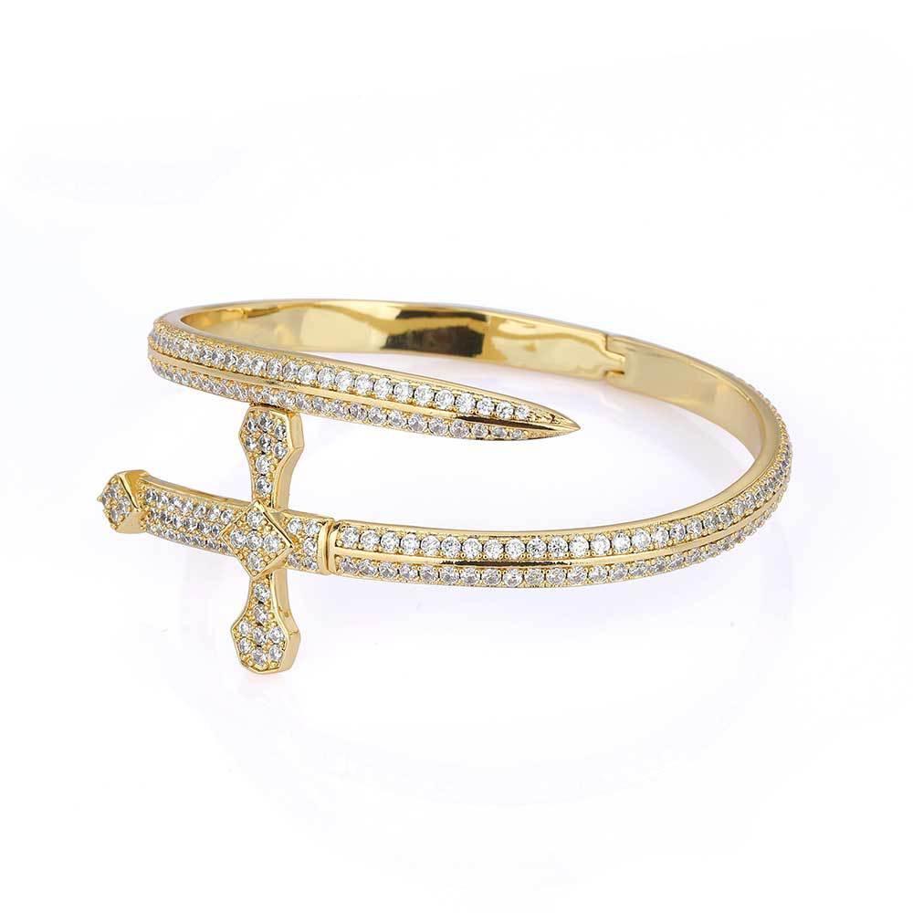 Justice Sword Cross Bracelet with Zircon Stones for Men | High-End Hip Hop Jewelry | Caratix Jewelry - CaratixJewelry