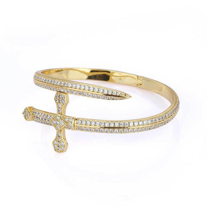Justice Sword Cross Bracelet with Zircon Stones for Men | High-End Hip Hop Jewelry | Caratix Jewelry - CaratixJewelry