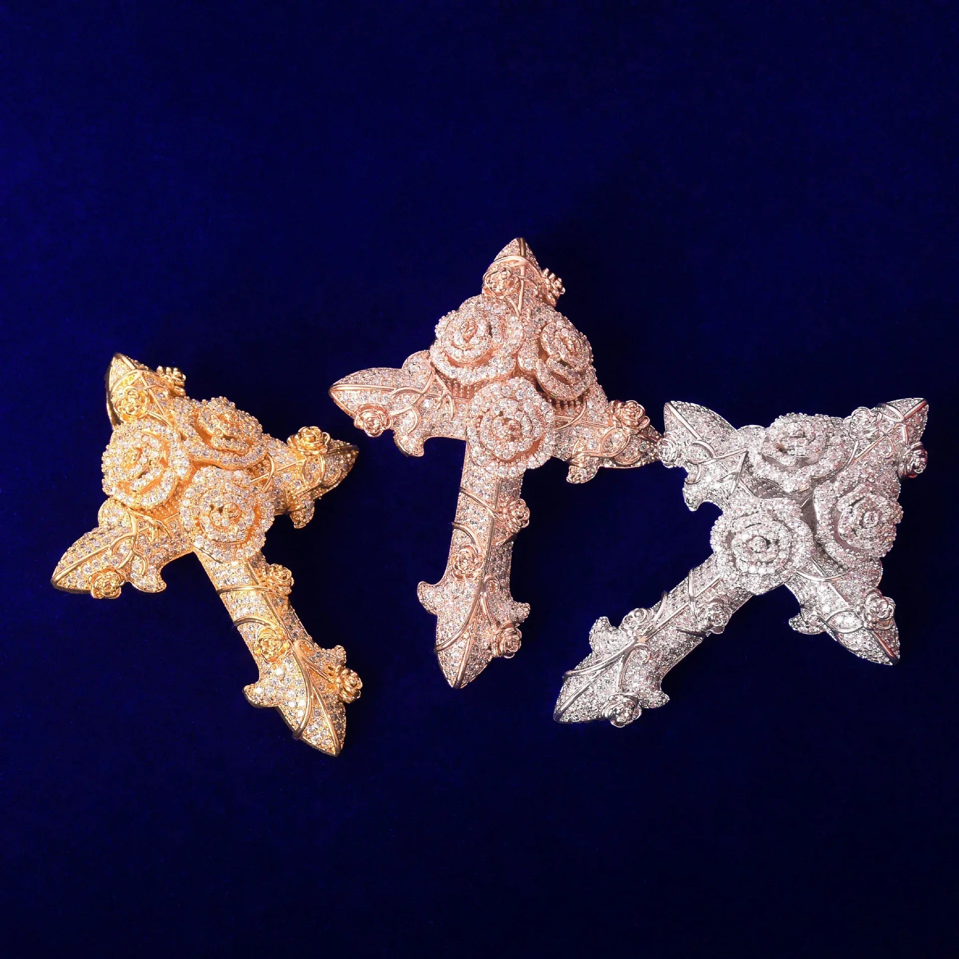 Luxury Iced Out Rose Cross Pendant for Men | Hip Hop Floral Faith Necklace | Premium Copper CZ Jewelry | Artistic Streetwear Bling | Caratix - CaratixJewelry