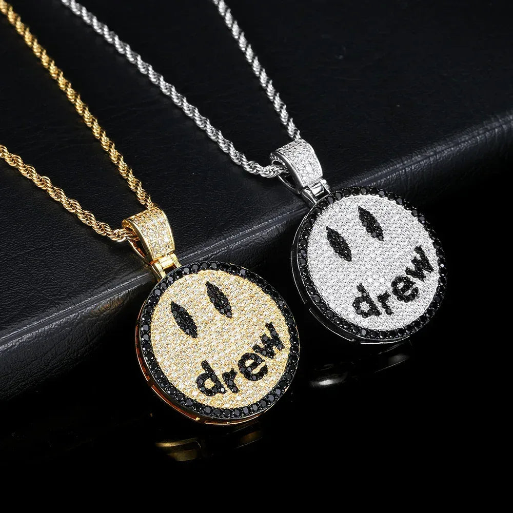Drew Smiley Face Pendant Hip Hop Necklace with Micro-Pave Zircon for Men | Caratix Jewelry - CaratixJewelry