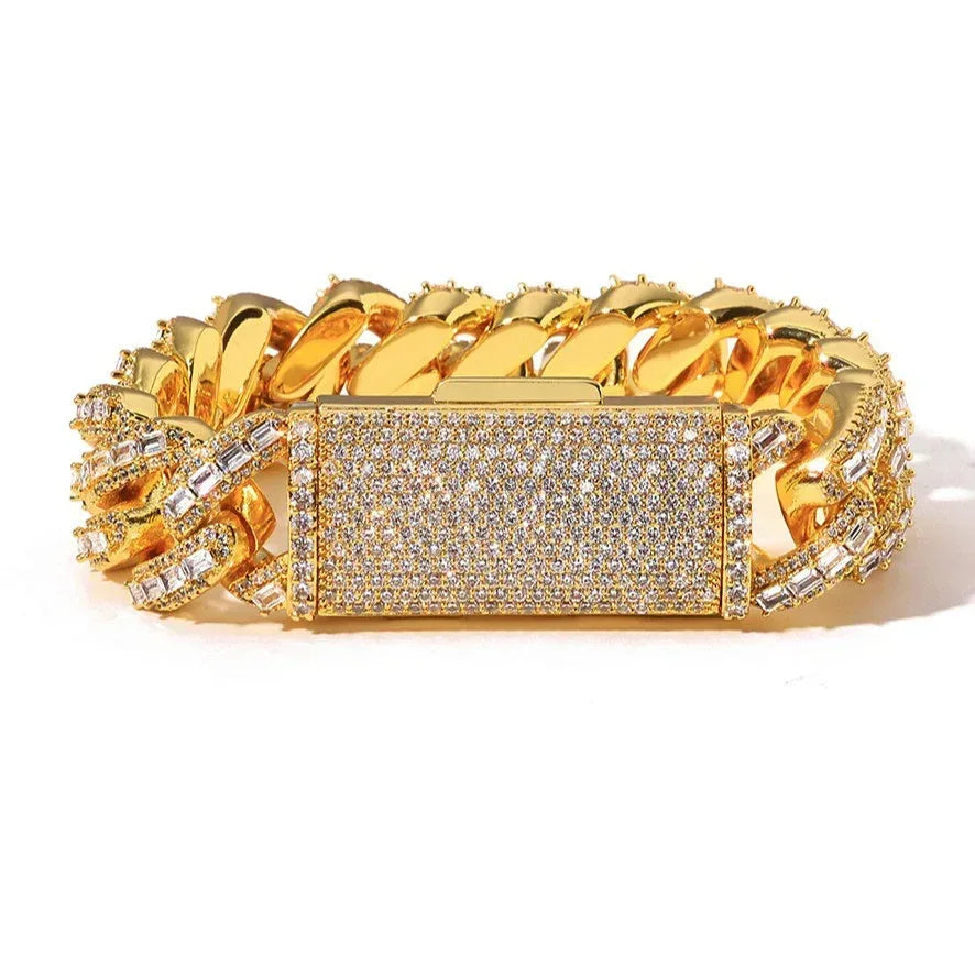 Custom 18mm Baguette Mixed Cuban Necklace | Luxury Gold Chain - CaratixJewelry