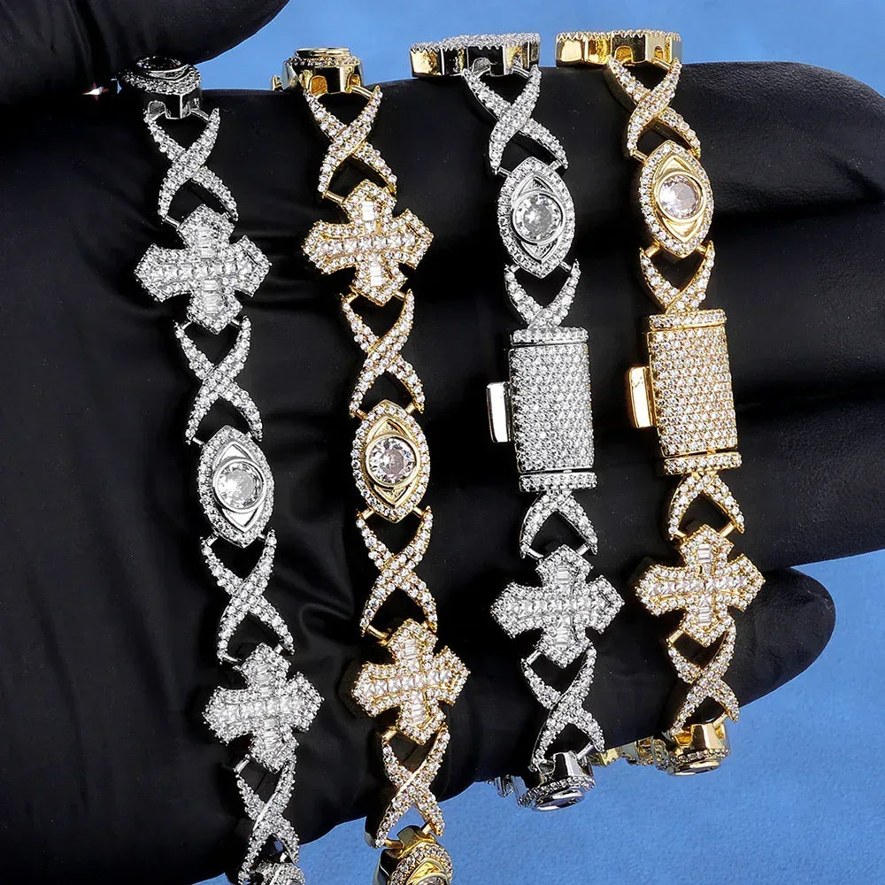 Iced Out Eye Cross Zircon Hip Hop Jewelry Bracelet for Men | Caratix Jewelry - CaratixJewelry