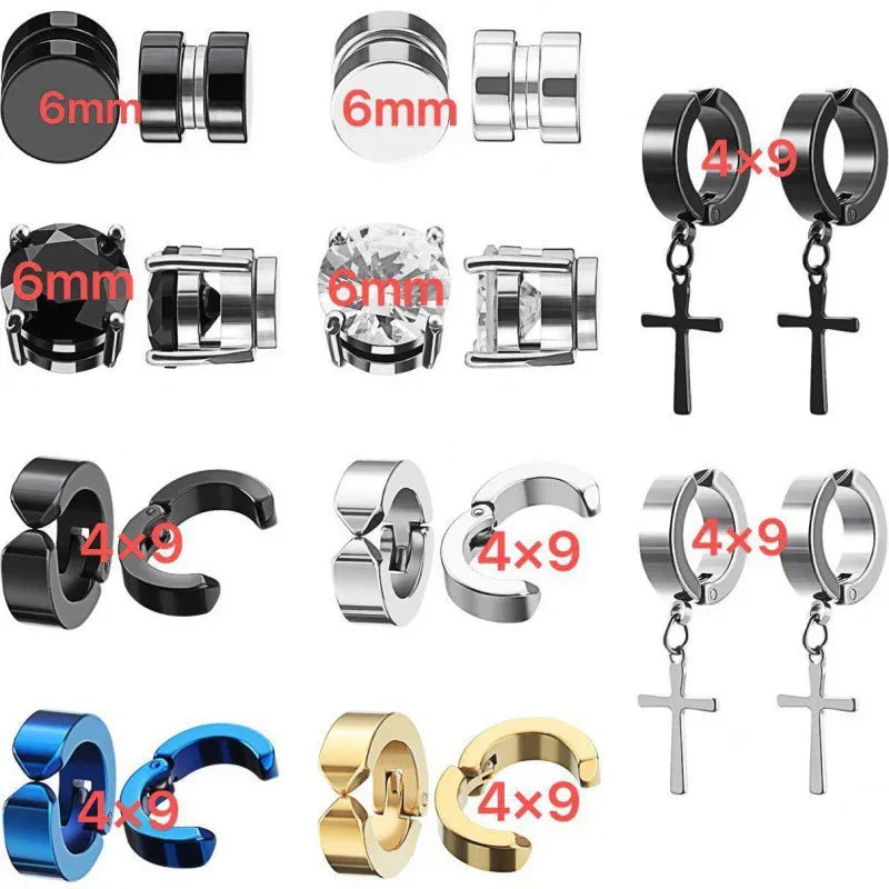 Magnetic Cross Earrings Set - Non-Pierced Zircon Studs | Caratix