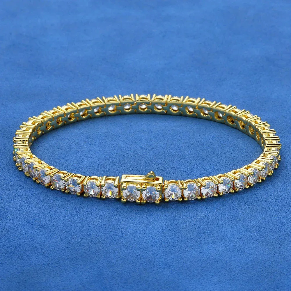 Zircon Spring Clasp Tennis Chain Necklace Hip Hop Jewelry Gold Chain Rapper Style for Men | Caratix Jewelry - CaratixJewelry