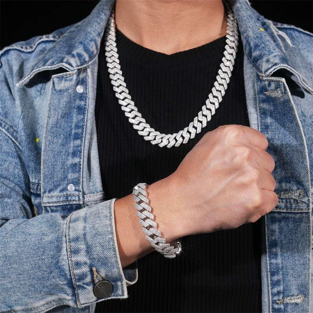 15mm Quad-Row Moissanite Cuban Link Necklace | S925 Silver Iced Out Hip Hop Chain - CaratixJewelry