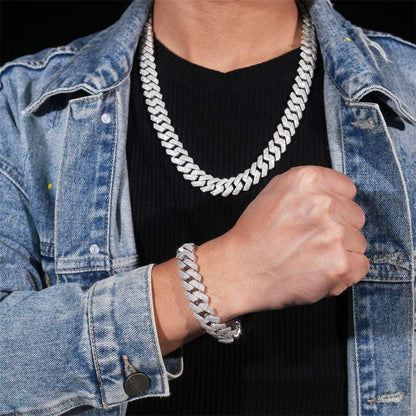 15mm Quad-Row Moissanite Cuban Link Necklace | S925 Silver Iced Out Hip Hop Chain - CaratixJewelry
