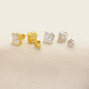 S925 Sterling Silver Radiant Cut Moissanite Studs | Rectangular Earring | Caratix
