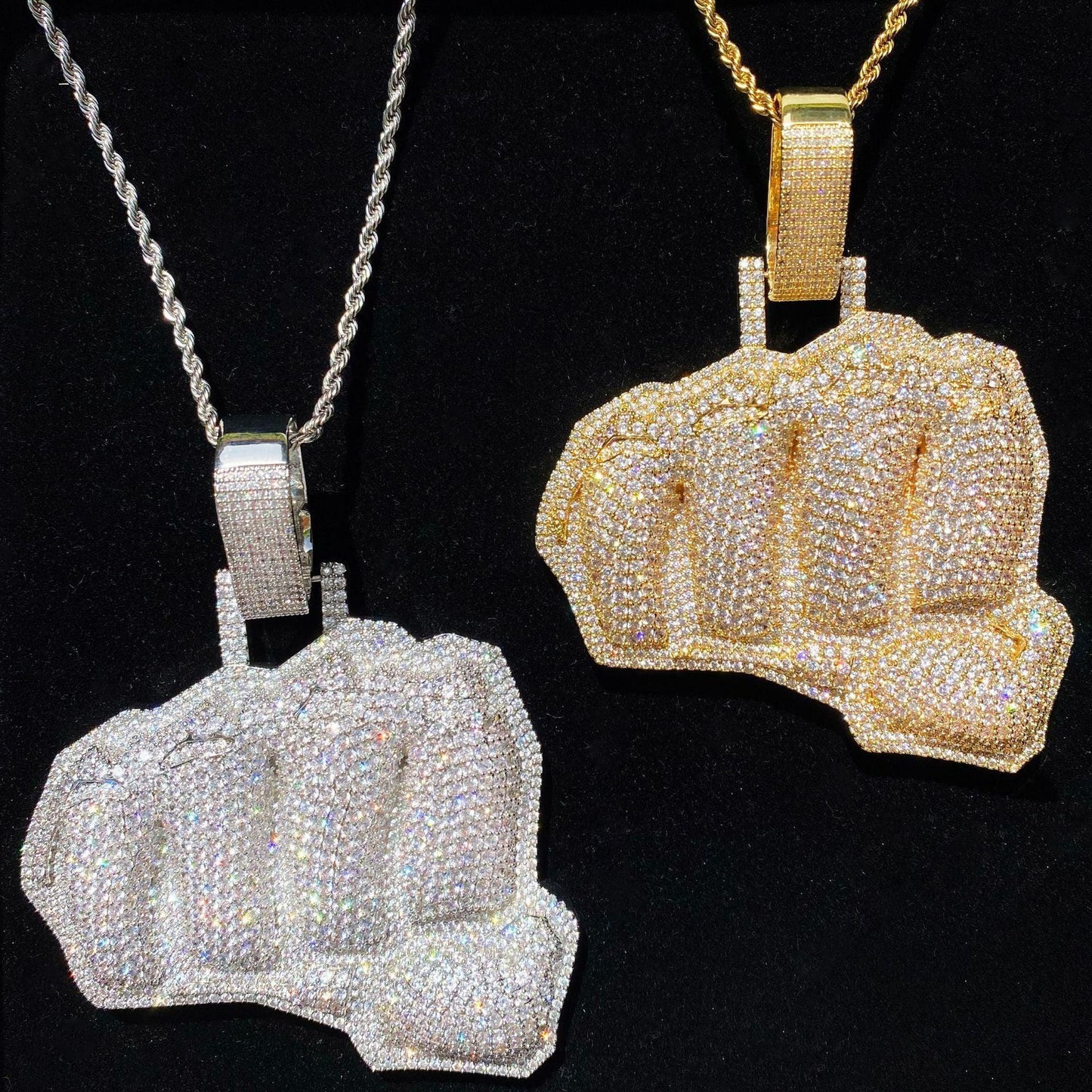 Iced Out Large "Power Fist" Pendant | Men's Heavyweight Copper Necklace - CaratixJewelry
