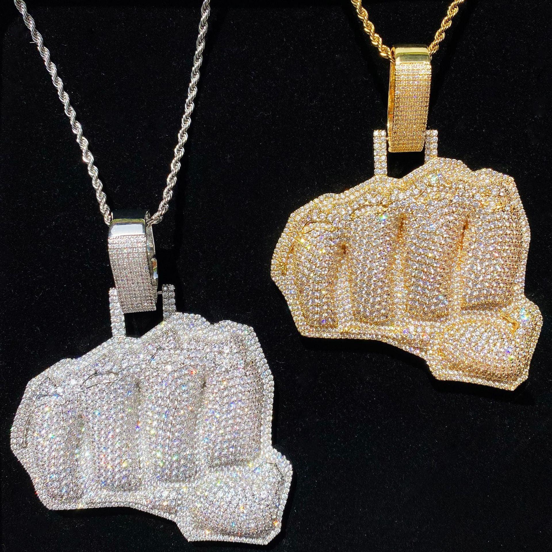 Iced Out Large "Power Fist" Pendant | Men's Heavyweight Copper Necklace - CaratixJewelry