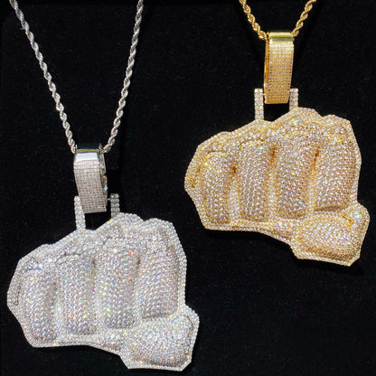 Iced Out Large "Power Fist" Pendant | Men's Heavyweight Copper Necklace - CaratixJewelry