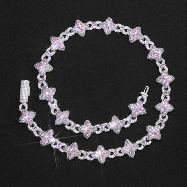 Iced Out Figure 8 Cuban Chain Necklace Zircon Floral Charm Bling Jewelry | Caratix Jewelry - CaratixJewelry