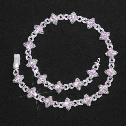 Iced Out Figure 8 Cuban Chain Necklace Zircon Floral Charm Bling Jewelry | Caratix Jewelry - CaratixJewelry