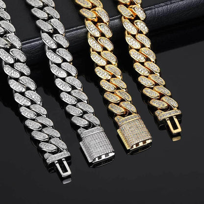 12mm Double Row Zircon Cuban Chain Bracelet - CaratixJewelry