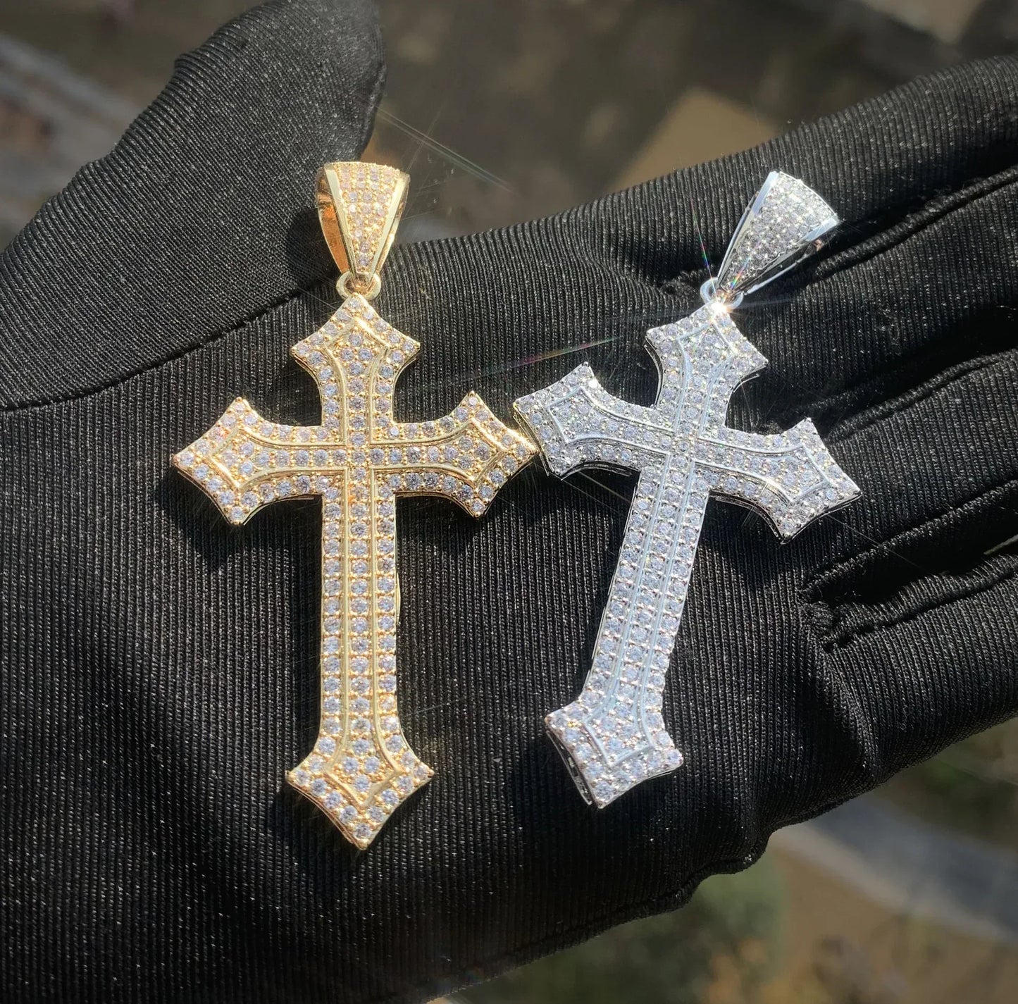Iced Out Cross Pendant with Gold Plating & Zircon Stones - CaratixJewelry