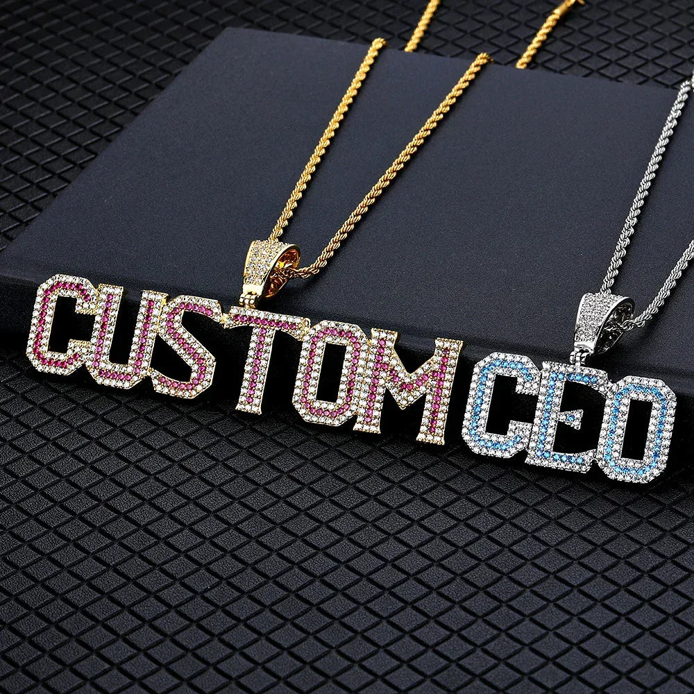 Colorful Zircon Letter Pendant Necklace with Letter Combination for Men | Caratix Jewelry - CaratixJewelry