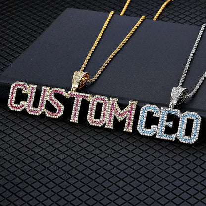 Colorful Zircon Letter Pendant Necklace with Letter Combination for Men | Caratix Jewelry - CaratixJewelry