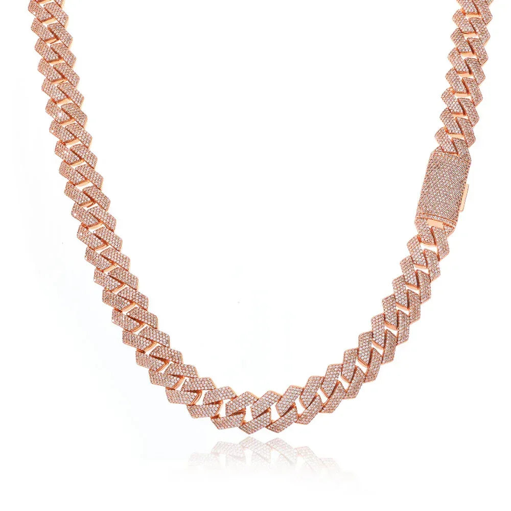 15mm Iced Out Cut Cuban Chain Necklace Quad Row Zircon - CaratixJewelry