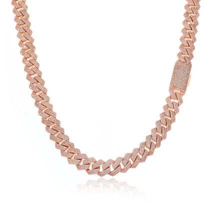 15mm Iced Out Cut Cuban Chain Necklace Quad Row Zircon - CaratixJewelry