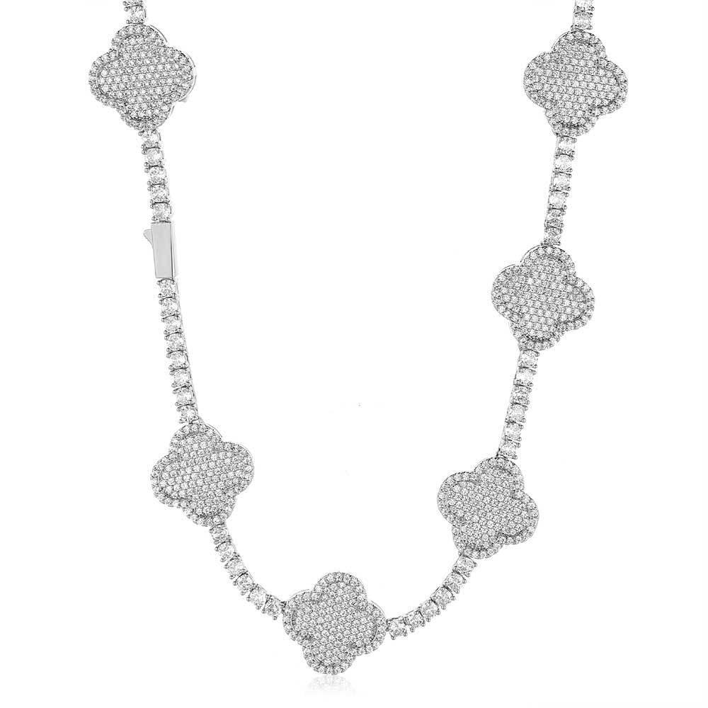 Men's Spring Clasp Clover Tennis Chain | 5mm Iced Out Zircon Necklace | Premium Gold Chain Rapper Style | Caratix - CaratixJewelry