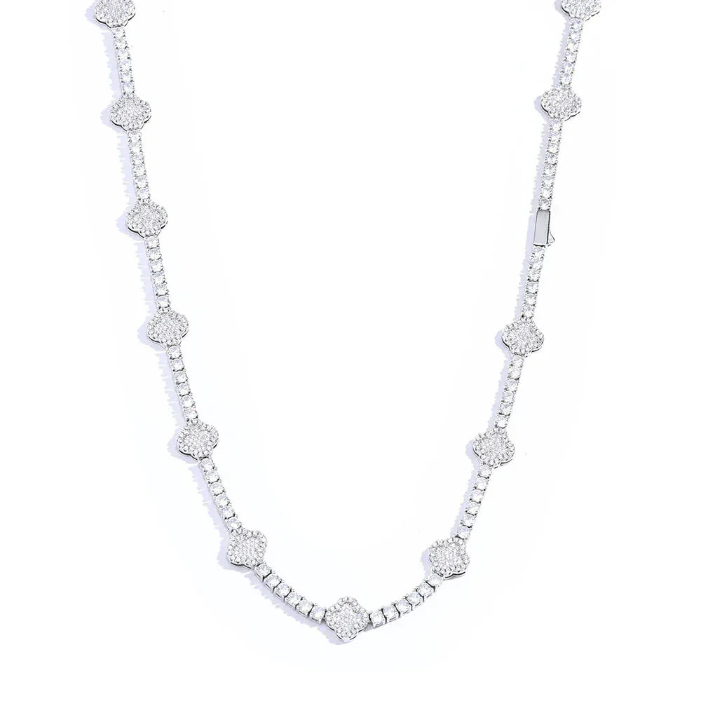 Men's Spring-Clasp Clover Tennis Chain | 5A Zircon Iced Out Necklace | Premium Gold Chain Rapper Style | Caratix - CaratixJewelry